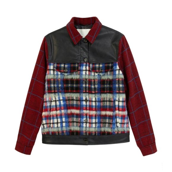 NWT Desigual wool blend Ingrid plaid faux leather bomber jacket, EU L - Picture 5 of 10